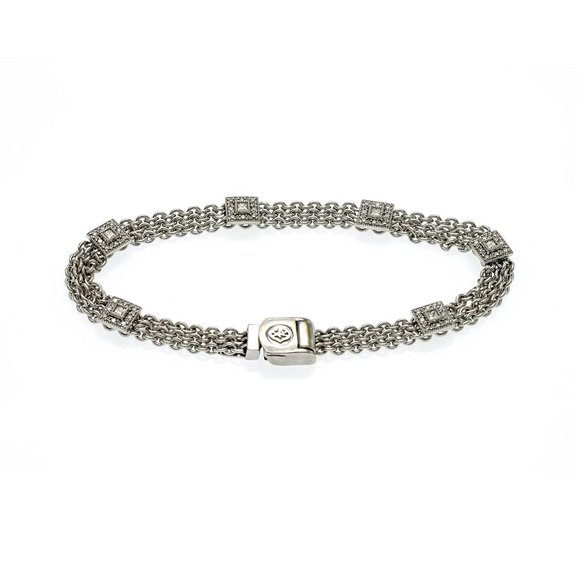 Authentic Philippe Charriol 18K White Gold Diamond Flamme Chain Bracelet 6 3/4" - Picture 1 of 5